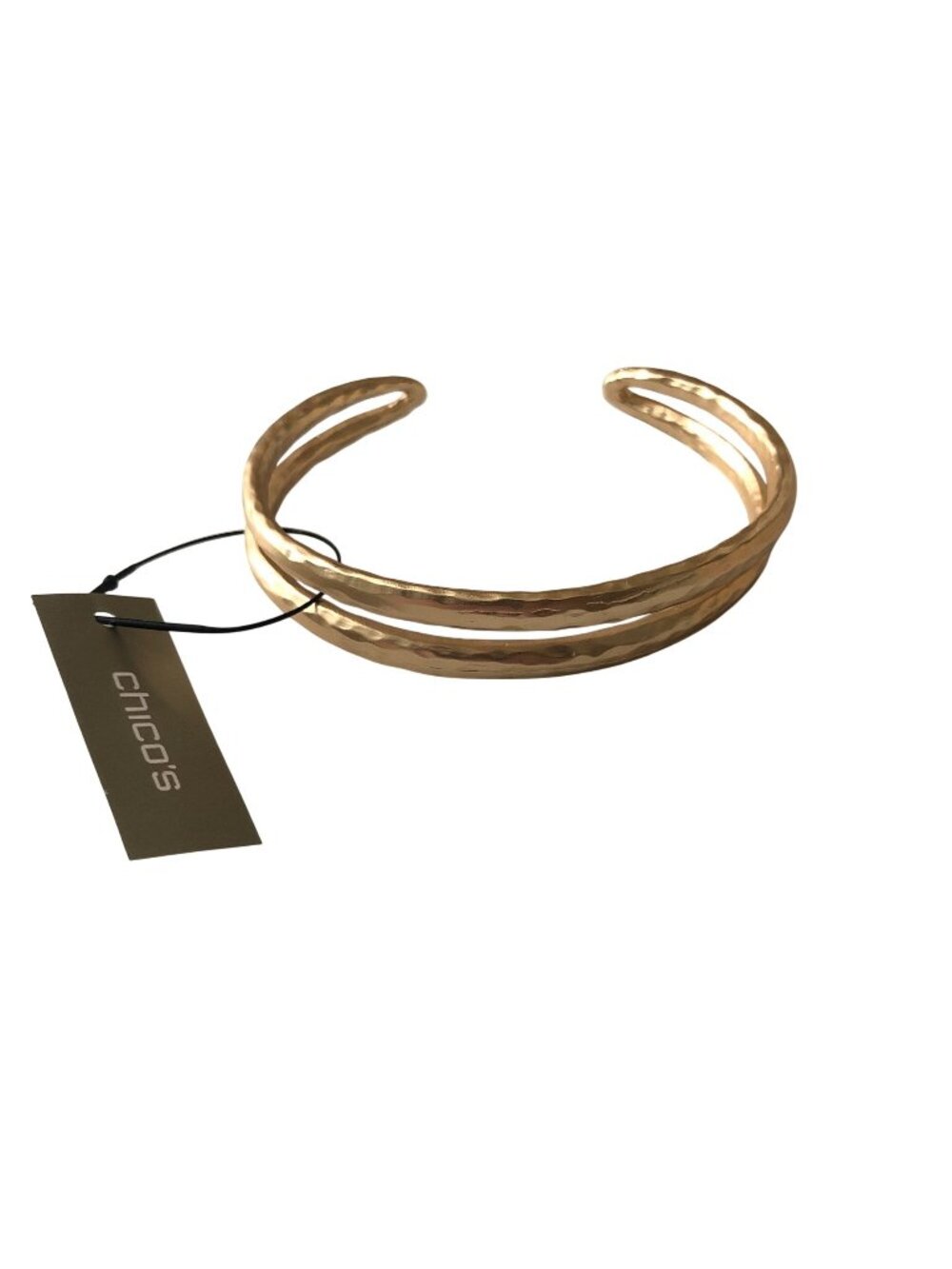 Chico's Umma Gold-Tone Cuff Bracelet Double-Row Hammered Texture